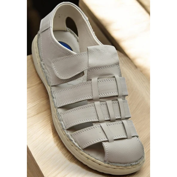 Ayakkabiburada 033 Topuk Jelli Hakiki Deri Erkek Sandalet Ayakkabı - 10