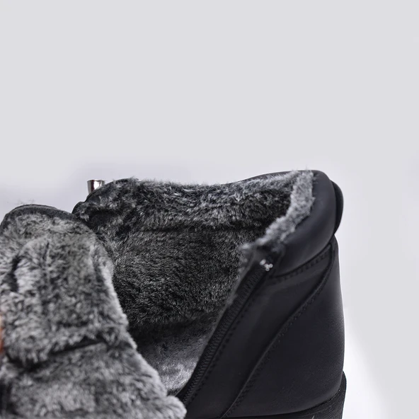 210 Ortopedik Taban Lastik Bağcıklı İçi Kürklü Siyah Anne Botu Kadın Bot Ayakkabı - 5