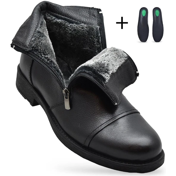 TAB3406 İçi Kürklü Hakiki Deri Erkek Bot Ayakkabı Ortopedik Taban Fermuarlı Deri Bot - 11