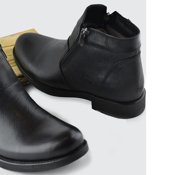 TAB3406 İçi Kürklü Hakiki Deri Erkek Bot Ayakkabı Ortopedik Taban Fermuarlı Deri Bot - 4