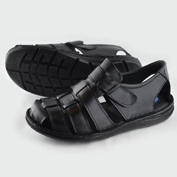 Ayakkabiburada  033 Günlük Hakiki Deri Erkek Sandalet Ayakkabı - 3