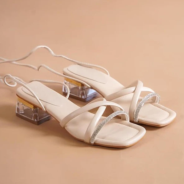 3534 Bilekten uzun Bağlamalı 5 cm Kadın Topuklu Ayakkabı Düğün Nişan Abiye - 7