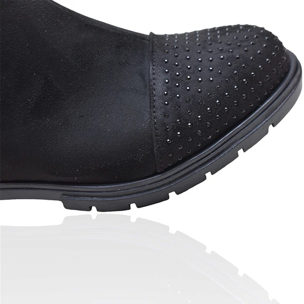 444 Günlük Fermuarlı Kadın Bot Ayakkabı Siyah Postal Nubuk SüetEnesse - 5