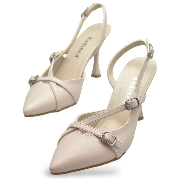 1098 Arkası Açık Kadın Topuklu Ayakkabı 7 cm Abiye Düğün Nişan Kına Gecesi Kdnca - 6