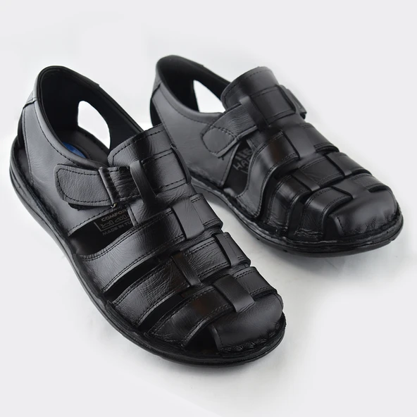 Ayakkabiburada  033 Günlük Hakiki Deri Erkek Sandalet Ayakkabı - 2