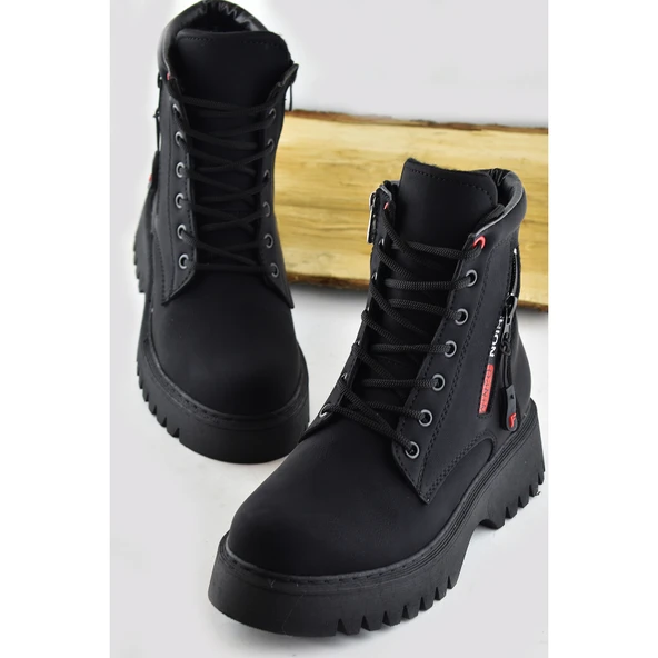 787 Günlük Bağcıklı Fermuarlı Siyah Kadın Bot Ayakkabı Kışlık Kız Çocuk Bot - 2