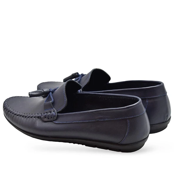 3287 Esnek Rahat Taban Lacivert Hakiki Deri Erkek Ayakkabı Yazlık Casual Laofer Erkek Ayakkabı - Resim 4