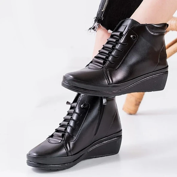 140 Ortopedik Taban Cırtlı Siyah Anne Botu Kadın Bot Postal Çizme - 3