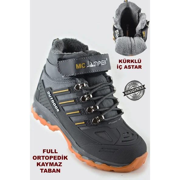 4619 Ortopedik Kaymaz Taban İçi Kürklü Kışlık Çocuk Bot Ayakkabı Jamper - 5