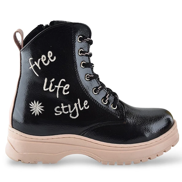 258 Ortopedik Bağcıklı Fermuarlı Kız Siyah Çocuk Bot Ayakkabı Kürklü Kız Çocuk Bot - 7