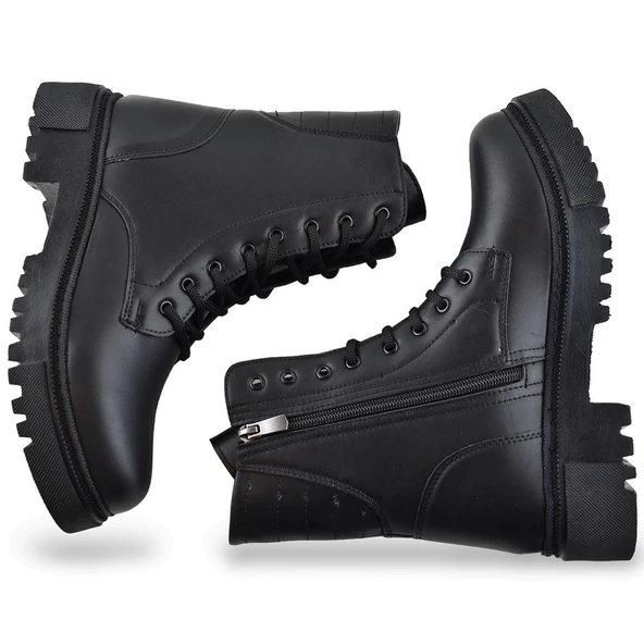 482 Günlük Bağcıklı Fermuarlı Siyah Kadın Bot Ayakkabı Kışlık Bayan Bot - 2