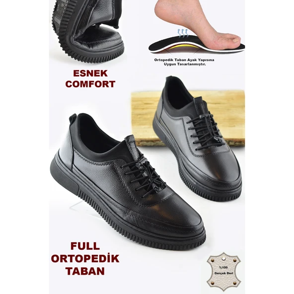 220 Tam Ortopedik Taban Hakiki Deri Erkek Ayakkabı Kauçuk Taban Mevsimlik Ayakkabı