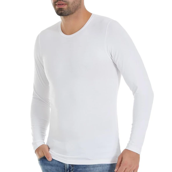 3 Adet Yıldız Erkek Bambu Uzun Kollu T-Shirt Fanila Beyaz 495