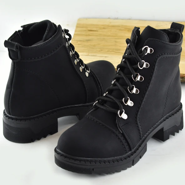 786 Günlük Bağcıklı Fermuarlı Siyah Kadın Bot Ayakkabı Kışlık Bayan Bot - 5