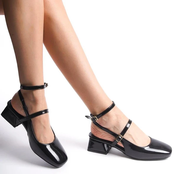 0310 Çift Bağlamalı 4 cm Kadın Topuklu Ayakkabı Düğün Nişan Abiye - 2