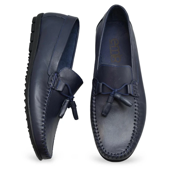 3287 Esnek Rahat Taban Lacivert Hakiki Deri Erkek Ayakkabı Yazlık Casual Laofer Erkek Ayakkabı - Resim 3