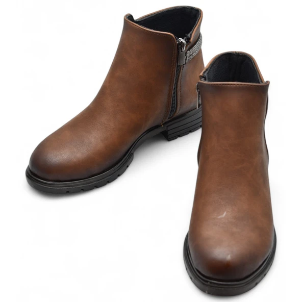 450Z Fermuarlı Günlük Kadın Bot Ayakkabı Kışlık Taşlı Siyah Düz Kadın Bot - 9