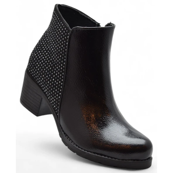 451 Kısa Topuklu Kadın Bot Ayakkabı Taşlı Klasik Ofis Gündelik Kadın Bot