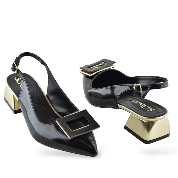 1087 Arkası Açık Kadın Topuklu Ayakkabı 5 cm Abiye Düğün Nişan Kına Gecesi - 5