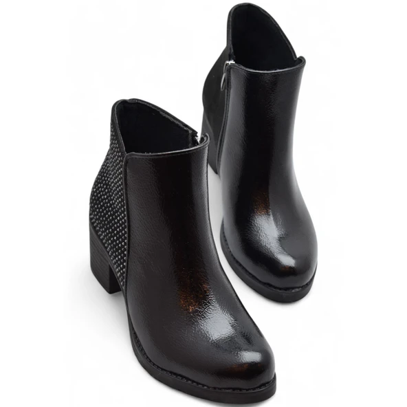 451 Kısa Topuklu Kadın Bot Ayakkabı Taşlı Klasik Ofis Gündelik Kadın Bot - 5