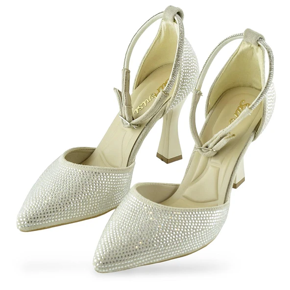 1089 Arkası Açık Kadın Topuklu Ayakkabı 8,5 cm Taşlı Abiye Düğün Nişan Kına Gecesi - 7