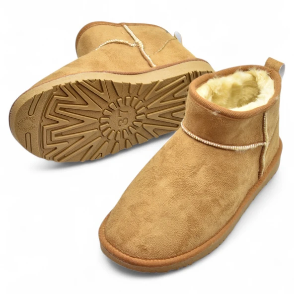 389 Günlük Kadın Bot Ayakkabı Kışlık Kürklü Sade Düz Kadın Bot - 7