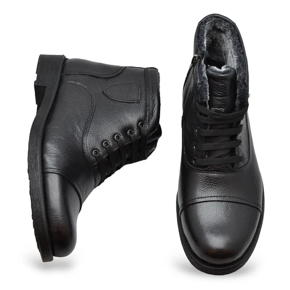 TAB3407 İçi Kürklü Hakiki Deri Erkek Bot Ayakkabı Ortopedik Taban Fermuarlı Deri Erkek Bot - 4