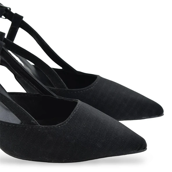 1088 Arkası Açık Kadın Topuklu Ayakkabı 8,5 cm Siyah Simli Abiye Düğün Nişan Kına Gecesi - 5