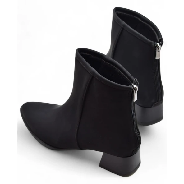 65S Günlük Arkadan Fermuarlı Kadın Topuklu Bot Ayakkabı Siyah Klasik Topuk Bot Zümrüt Siyah - 2