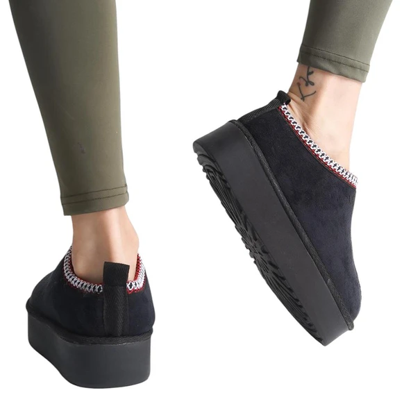 280 Günlük Kadın Terlik Süet İçi Kürklü Yüksek Kalın Taban Kışlık Terlik - 2