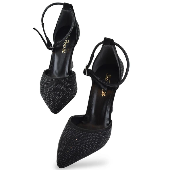 1089 Arkası Açık Kadın Topuklu Ayakkabı 8,5 cm Taşlı Abiye Düğün Nişan Kına Gecesi - 2