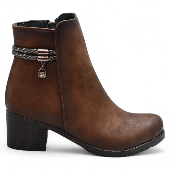 453 Kısa Topuklu Kadın Bot Ayakkabı Taşlı Klasik Ofis Gündelik Kadın Bot - 2