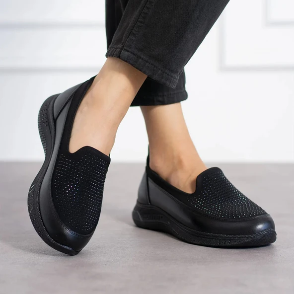 439S Streçli Taşlı Jelli Ortopedik Taban Günlük Kadın Ayakkabı Babet Casual Günlük Ayakkabı - 5