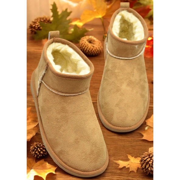 389 Günlük Kadın Bot Ayakkabı Kışlık Kürklü Sade Düz Kadın Bot - 5