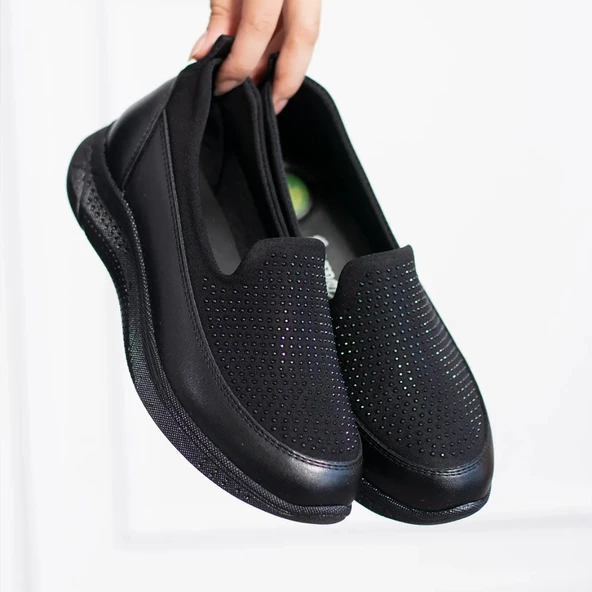 439S Streçli Taşlı Jelli Ortopedik Taban Günlük Kadın Ayakkabı Babet Casual Günlük Ayakkabı - 3