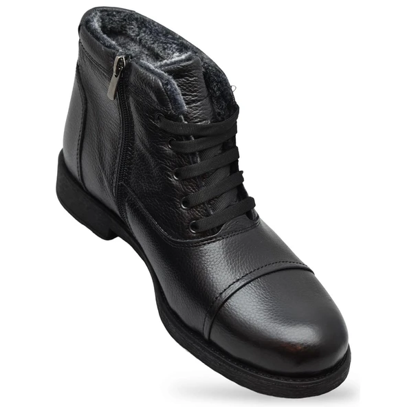 TAB3407 İçi Kürklü Hakiki Deri Erkek Bot Ayakkabı Ortopedik Taban Fermuarlı Deri Erkek Bot - 5