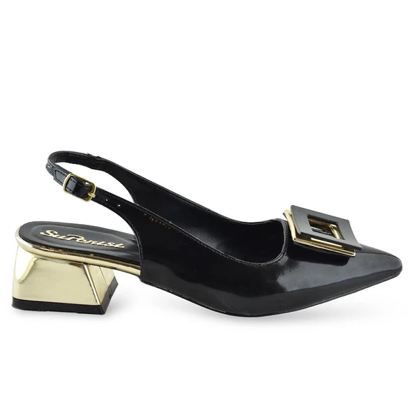 1087 Arkası Açık Kadın Topuklu Ayakkabı 5 cm Abiye Düğün Nişan Kına Gecesi - 6