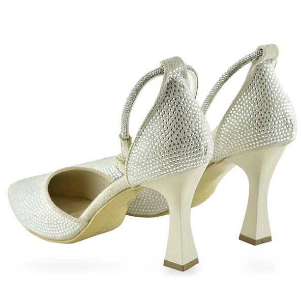 1089 Arkası Açık Kadın Topuklu Ayakkabı 8,5 cm Taşlı Abiye Düğün Nişan Kına Gecesi - 9