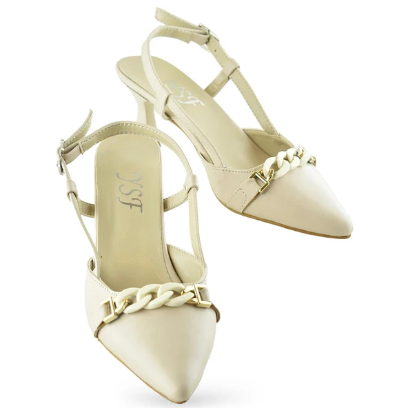 1026 Arkası Açık Kadın Topuklu Ayakkabı 5 cm Abiye Düğün Nişan Kına Gecesi - 5