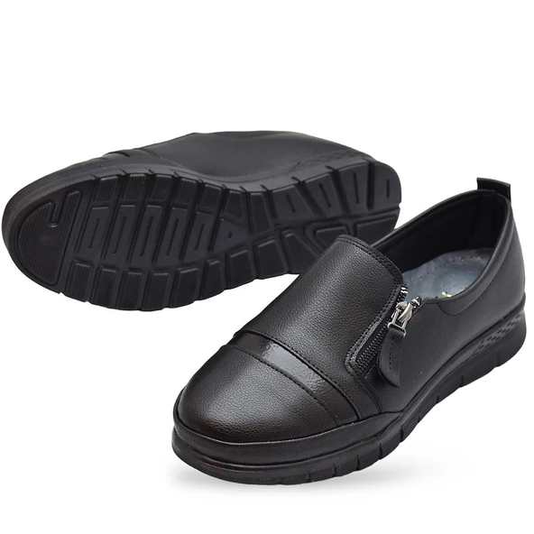 0243 Fermuarlı Rahat Ortopedik Taban Günlük Kadın Ayakkabı Babet Kadın Kışlık Ayakkabı - 2