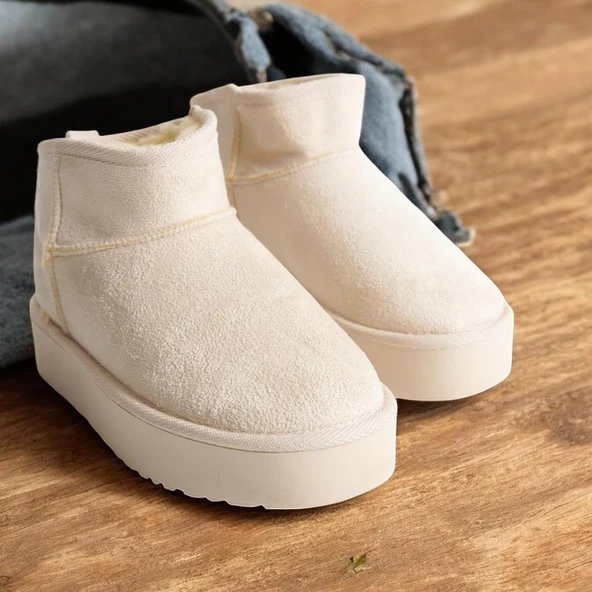 290A Günlük Kadın Bot Süet İçi Kürklü Yüksek Kalın Taban Kışlık Bot & Bootie Kalın Taban - 9