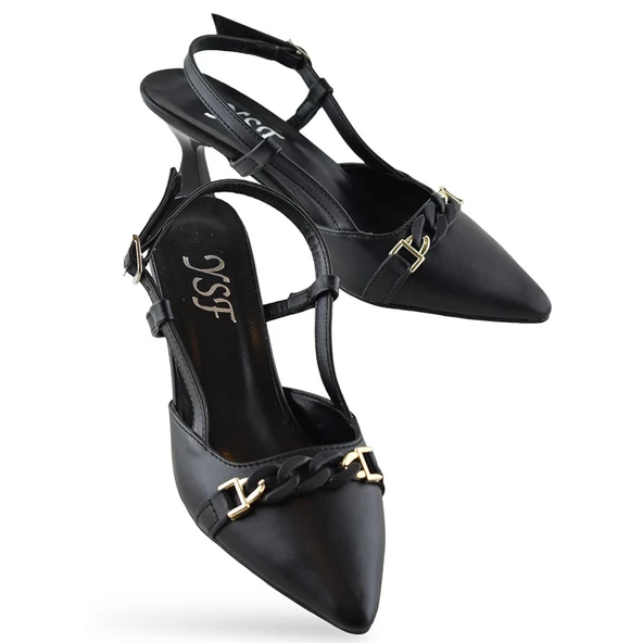 1026 Arkası Açık Kadın Topuklu Ayakkabı 5 cm Abiye Düğün Nişan Kına Gecesi - 2