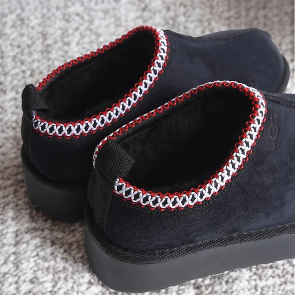 280 Günlük Kadın Terlik Süet İçi Kürklü Yüksek Kalın Taban Kışlık Terlik - 5