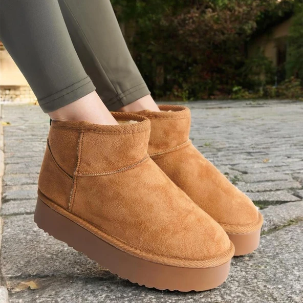 290A Günlük Kadın Bot Süet İçi Kürklü Yüksek Kalın Taban Kışlık Bot & Bootie Kalın Taban - 5