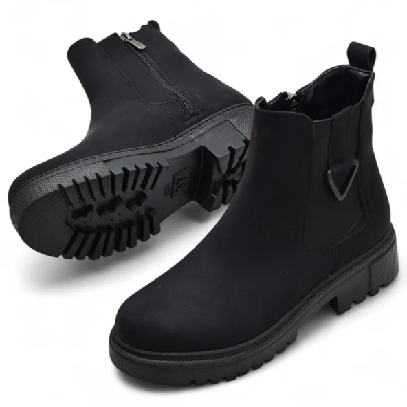 881 Lastikli Günlük Kadın Bot Ayakkabı Kışlık Kadın Bot Siyah Zümrüt - 3