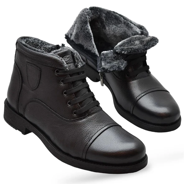 TAB3407 İçi Kürklü Hakiki Deri Erkek Bot Ayakkabı Ortopedik Taban Fermuarlı Deri Erkek Bot - 2