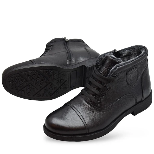 TAB3407 İçi Kürklü Hakiki Deri Erkek Bot Ayakkabı Ortopedik Taban Fermuarlı Deri Erkek Bot - 3