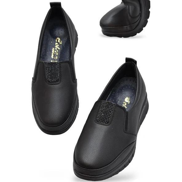 0240 Taşlı Rahat Ortopedik Taban Günlük Kadın Ayakkabı Babet Kadın Kışlık Ayakkabı - 6