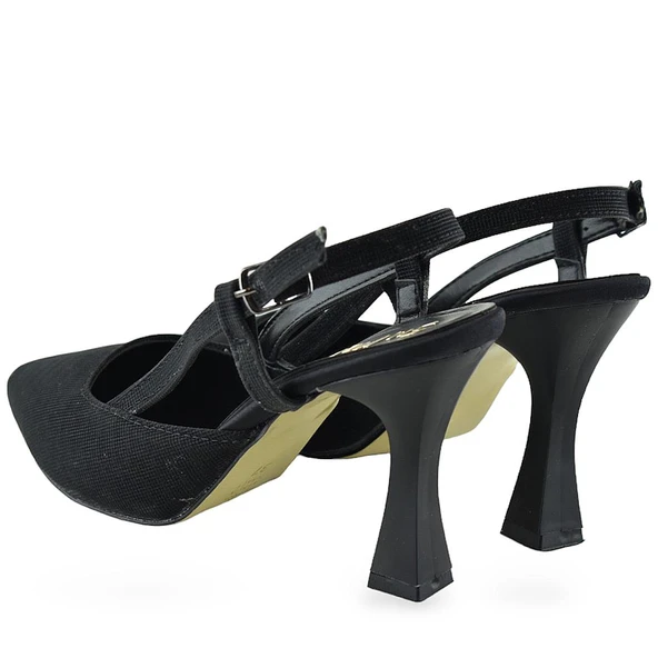 1088 Arkası Açık Kadın Topuklu Ayakkabı 8,5 cm Siyah Simli Abiye Düğün Nişan Kına Gecesi - 6