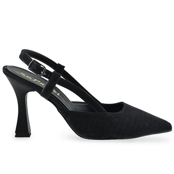 1088 Arkası Açık Kadın Topuklu Ayakkabı 8,5 cm Siyah Simli Abiye Düğün Nişan Kına Gecesi - 2